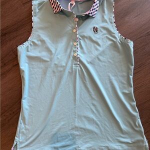 Fairway & Greene Light Blue Tank Top with Checkered Collar NWT